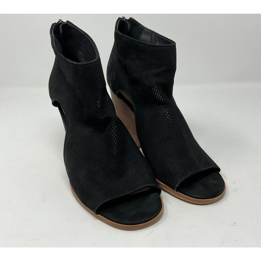Vince Camuto Bevina Booties Sandals Womens 9M Black Open Toe Block Heel Back Zip